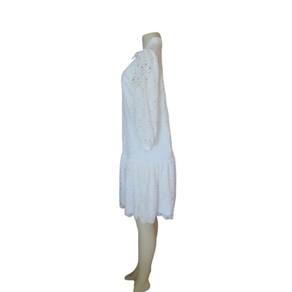 New, White Esqualo Lace Shirt Dress With 3/4 Sleeves & Collar Size 8 - Picture 6 of 10